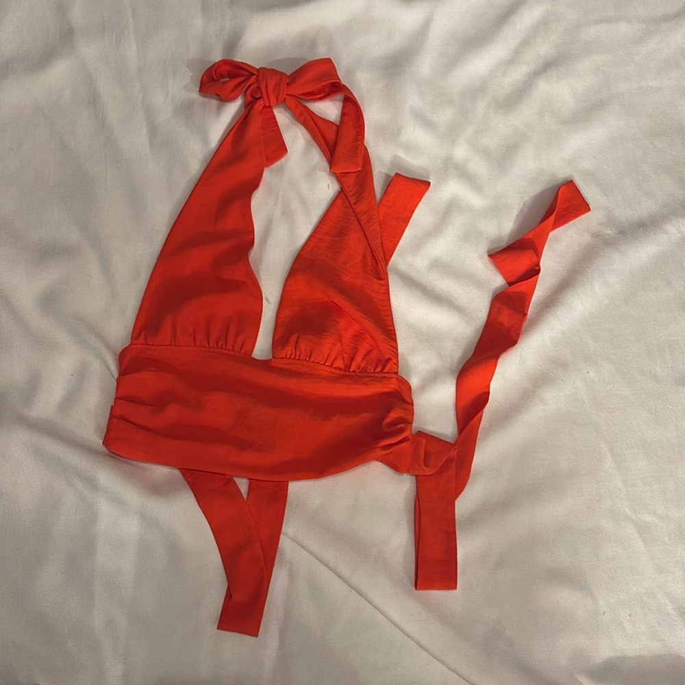red zara halter tie top small